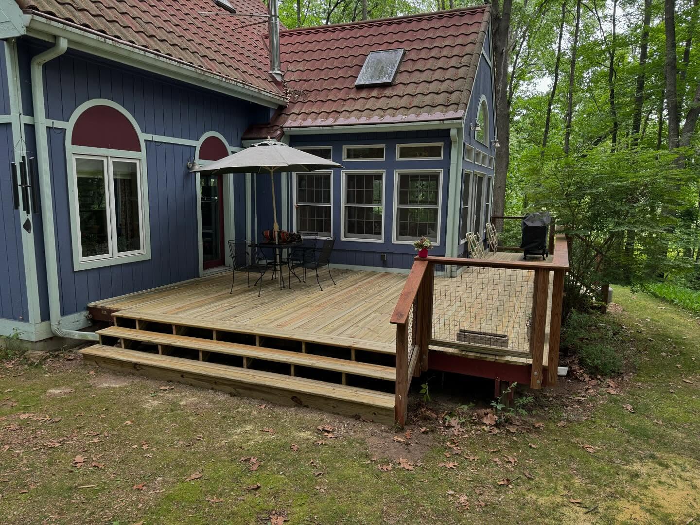 Treated resurfacing with a fresh set of stairs.